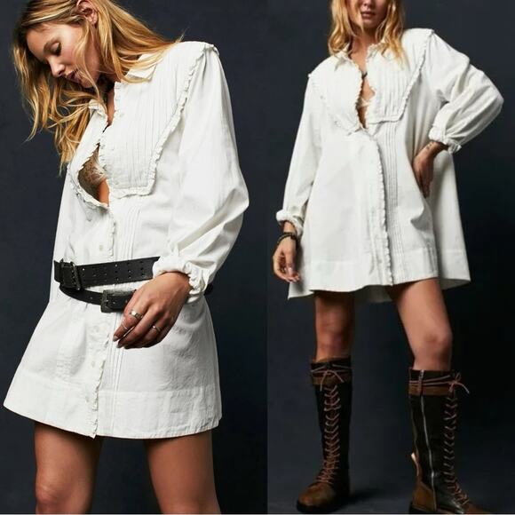 Free People Cherry Mini Dress in Optic White Large Western Bohemian - Picture 2 of 15
